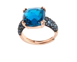 Anello argento rosè con zircone verde petrolio Sovrani