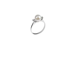 Anello azzurra oro 750‰ con perla bianca e diamanti Selezione zanolli