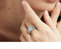 Anello chicco argento con cristallo acquamarina Unoaerre