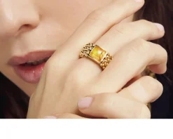 Anello chicco argento dorato con quarzo citrino Unoaerre