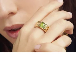 Anello chicco argento dorato con quarzo verde peridot Unoaerre
