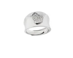 Anello cuore argento con fascia liscia e zirconi Selezione zanolli