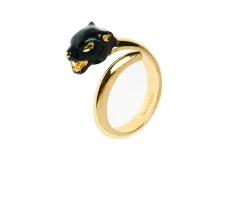 Anello pantera in bronzo dorato e smalto nero Unoaerre