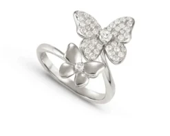 Anello sweet madame argento fiori e farfalla bianchi Nomination