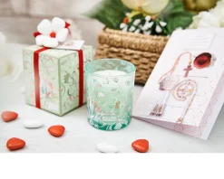 Bicchiere portacandela verde lavanda con ciuffo portaconfetti Selezione zanolli