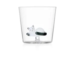 Bicchiere tumbler tabby cat gatto bianco coda grigia Ichendorf