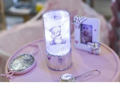 Bomboniera battesimo lampada orsetto rosa con ciuffo portaconfetti Selezione zanolli