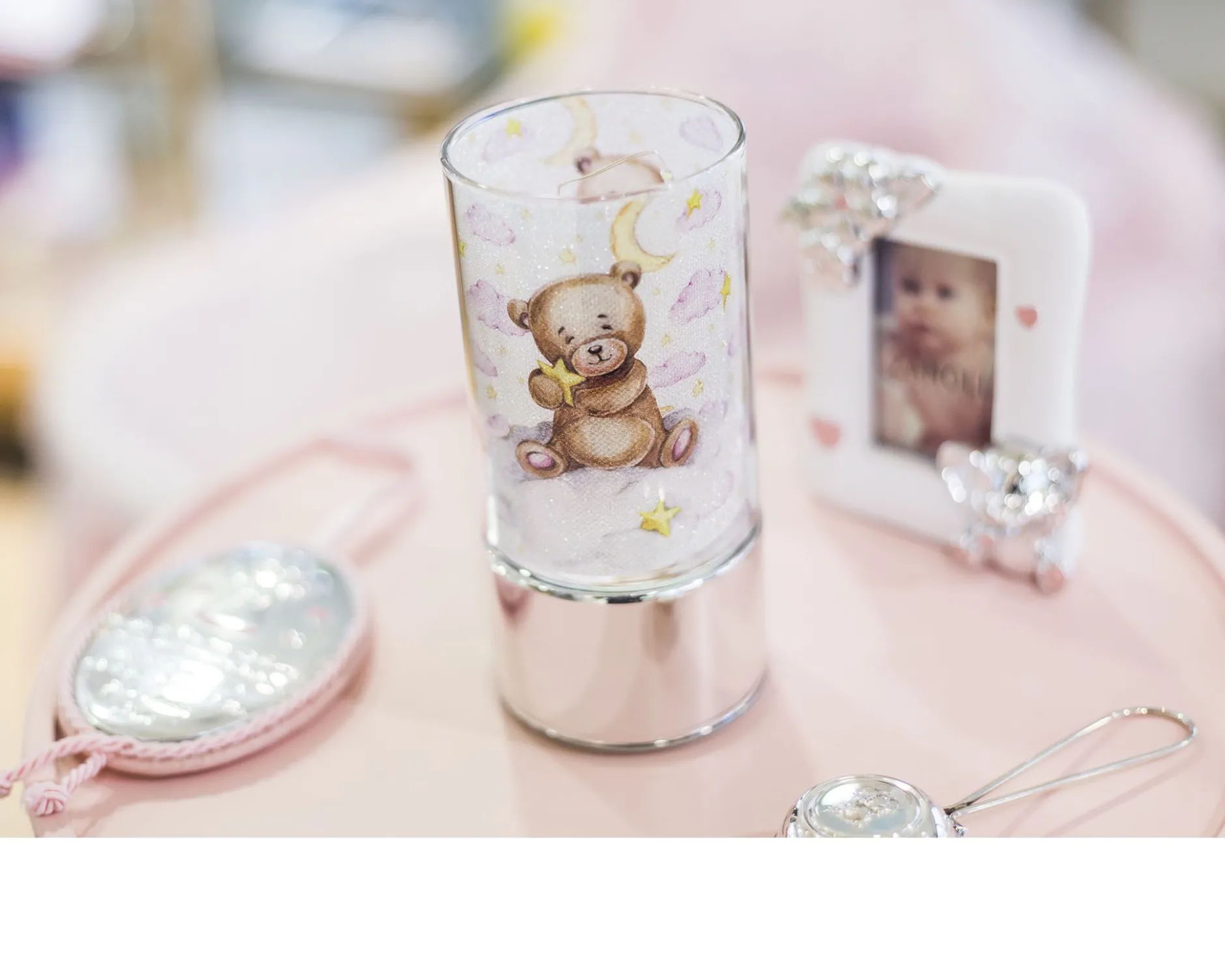 Bomboniera battesimo lampada orsetto rosa con ciuffo portaconfetti Selezione zanolli
