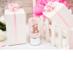 Bomboniera battesimo lampada orsetto rosa con ciuffo portaconfetti Selezione zanolli