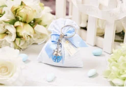 Bomboniera battesimo portachiavi coccinella azzurra con sacchetto portaconfetti Selezione zanolli
