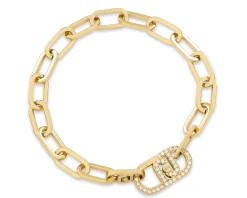 Bracciale acciaio dorato catena chiusura logo con zirconi Liu jo