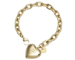 Bracciale acciaio dorato catena pendente cuore con logo Liu jo