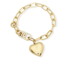 Bracciale acciaio dorato catena pendente cuore con logo zirconi Liu jo