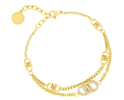 Bracciale acciaio dorato 2 fili logo con zirconi Liu jo
