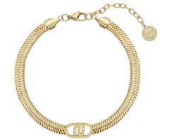 Bracciale acciaio dorato piatto logo centrale Liu jo