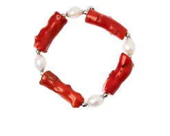 Bracciale argento con corallo bamboo e perle Luisa della salda