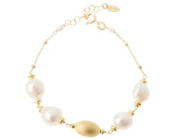 Bracciale argento dorato con chicco satinato e perle di fiume barocche Selezione zanolli