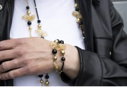 Bracciale argento dorato con citrino e agata nera Luisa della salda