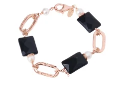 Bracciale argento rosè con agata nera e perla Luisa della salda