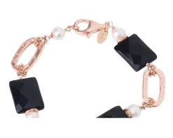 Bracciale argento rosè con agata nera e perla Luisa della salda