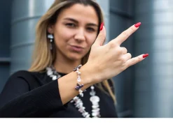 Bracciale argento rosè con perle grigie e cristallo di rocca Luisa della salda