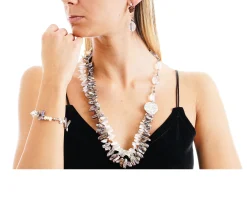 Bracciale argento rosè con perle grigie e cristallo di rocca Luisa della salda