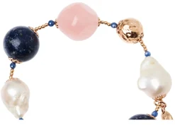 Bracciale argento rosè con quarzo rosa, perla e lapis Luisa della salda