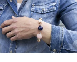 Bracciale argento rosè con quarzo rosa, perla e lapis Luisa della salda
