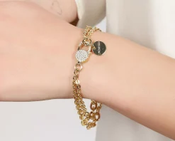 Bracciale classica in bronzo dorato con zirconi Unoaerre