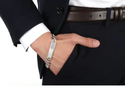 Bracciale da uomo argento con maglia grumette e piastrina centrale Selezione zanolli