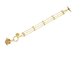 Bracciale gipsy in bronzo dorato con piramide e cristallo rosso Unoaerre