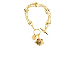 Bracciale gipsy in bronzo dorato con piramide e cristallo rosso Unoaerre