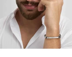 Bracciale manvision acciaio e pelle grigia con cubic zirconia bianchi Nomination