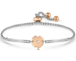 Bracciale milleluci acciaio con quadrifoglio rosè e zirconi Nomination