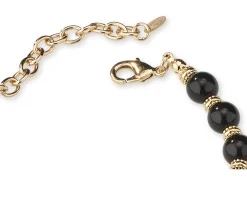 Bracciale ottone finitura oro con agata nera e polimero bianco Sovrani