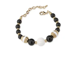 Bracciale ottone finitura oro con agata nera e polimero bianco Sovrani
