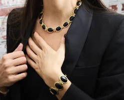 Bracciale ottone finitura oro con occhio di gatto nero Sovrani