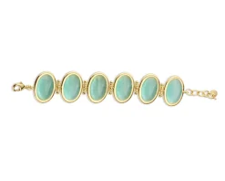 Bracciale ottone finitura oro con occhio di gatto verde acqua Sovrani
