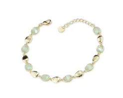 Bracciale ottone finitura oro con occhio di gatto verde acqua Sovrani