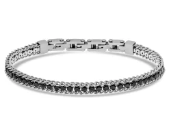 Bracciale uomo acciaio maglia grumette con zirconi neri Liu jo