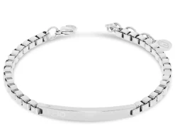 Bracciale uomo acciaio maglia quadra con piastrina centrale Liu jo