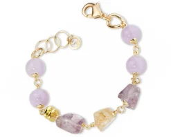 Bracciale violette ottone finitura dorata con ametista sasso, citrino sasso Sovrani