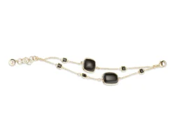 Bracciale yvette ottone finitura oro con cristalli neri e occhio di gatto nero Sovrani