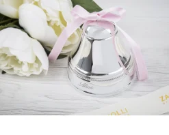 Campana carillon argento con fiocco rosa, celeste o bianco Selezione zanolli