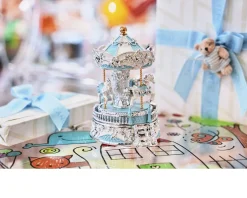 Carillon giostra dei cavalli celeste – Il regalo perfetto per nascita e battesimo