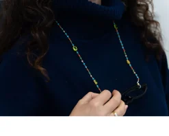 Catenina per occhiali argento dorato multicolor con castoni verdi Selezione zanolli