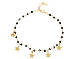 Cavigliera argento dorato con spinello nero e charms stelle Selezione zanolli