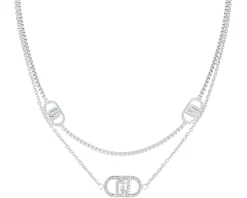 Collana acciaio 2 fili logo con zirconi Liu jo