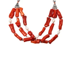 Collana argento con corallo bamboo e perle Luisa della salda