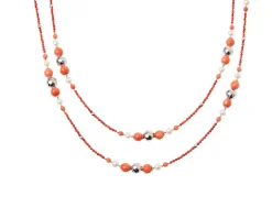 Collana argento con corallo bamboo e perle Luisa della salda